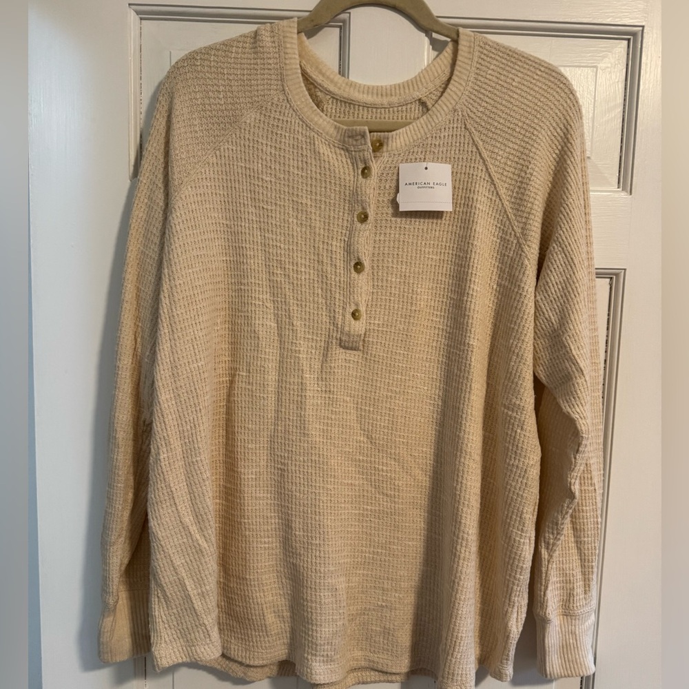 Cream Waffle Knit Henley Shirt